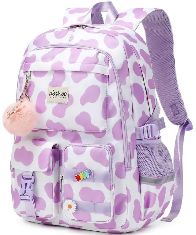 Alt view image 2 of 5 - abshoo Big Student Laptop Backpack For College Women Middle High School Teen Girls Bookbag Travel Daypack (Cow Print Purple)