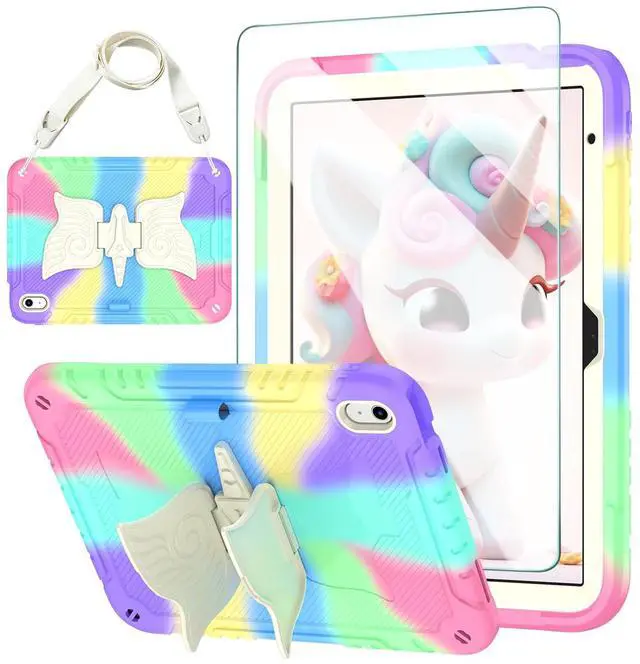 Main image of ACEMO iPad (A16) 11th Gen Case 11 inch/iPad 10th Generation Case 10.9 inch with Screen Protector/Shoulder Strap/Pencil Holder/Kickstand Cute Kids Girls Cover for iPad 2025 2022 Rainbow Purple