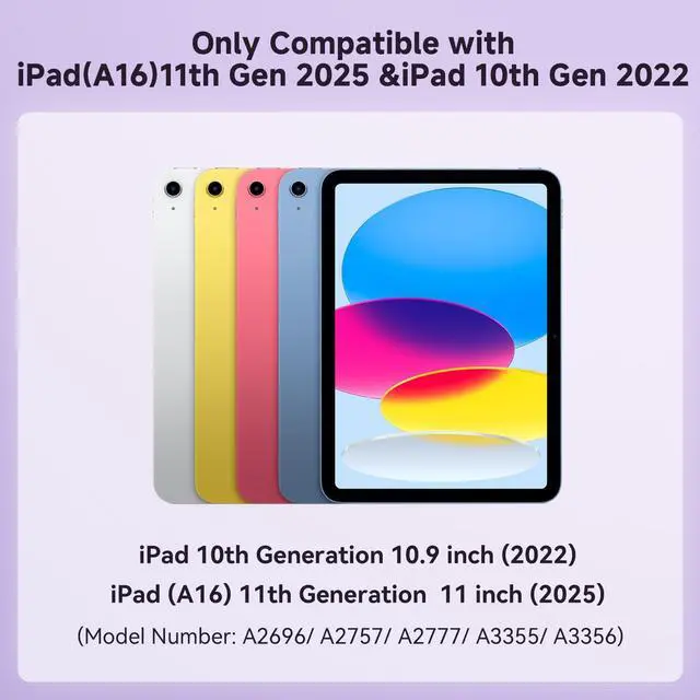 Alt view image 2 of 5 - ACEMO iPad (A16) 11th Gen Case 11 inch/iPad 10th Generation Case 10.9 inch with Screen Protector/Shoulder Strap/Pencil Holder/Kickstand Cute Kids Girls Cover for iPad 2025 2022 Rainbow Purple