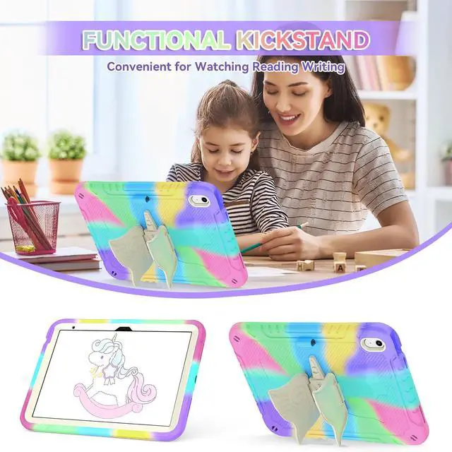 Alt view image 4 of 5 - ACEMO iPad (A16) 11th Gen Case 11 inch/iPad 10th Generation Case 10.9 inch with Screen Protector/Shoulder Strap/Pencil Holder/Kickstand Cute Kids Girls Cover for iPad 2025 2022 Rainbow Purple