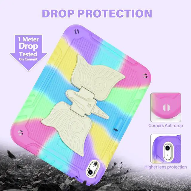 Alt view image 5 of 5 - ACEMO iPad (A16) 11th Gen Case 11 inch/iPad 10th Generation Case 10.9 inch with Screen Protector/Shoulder Strap/Pencil Holder/Kickstand Cute Kids Girls Cover for iPad 2025 2022 Rainbow Purple