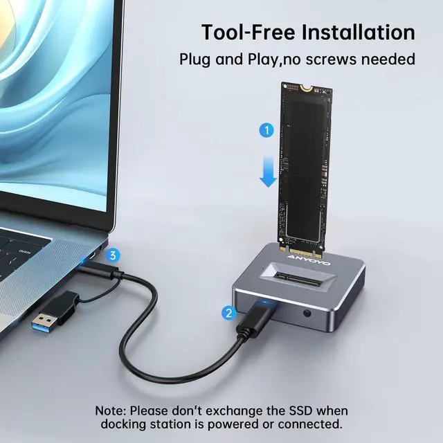 Alt view image 3 of 5 - M.2 NVMe SSD Reader Adapter, ANYOYO 10Gbps nvme to USB Adapter for M/B&M Key SSD, Tool-Less M.2 to USB Adapter Support M.2 (M Key) NVMe SSD and (B+M Key) for 2230 2242 2260 2280