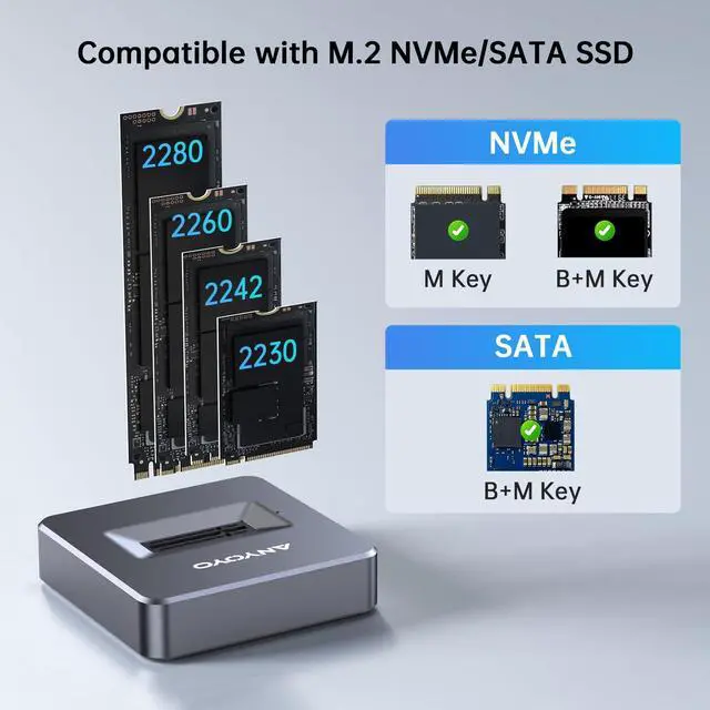 Alt view image 5 of 5 - M.2 NVMe SSD Reader Adapter, ANYOYO 10Gbps nvme to USB Adapter for M/B&M Key SSD, Tool-Less M.2 to USB Adapter Support M.2 (M Key) NVMe SSD and (B+M Key) for 2230 2242 2260 2280