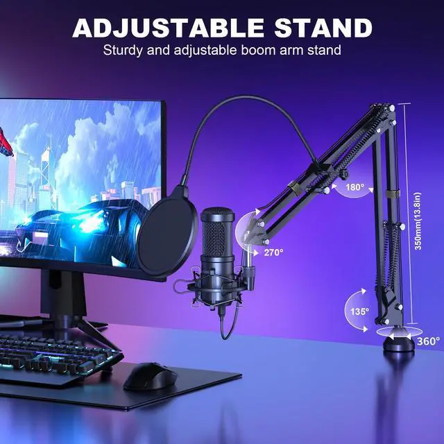Alt view image 3 of 5 - Aokeo USB Condenser Microphone, 192kHZ/24bit Professional PC Streaming Podcast Cardioid Microphone Kit with Boom Arm, Shock Mount, Pop Filter, for Recording, Gaming, YouTube,Meeting, Discord