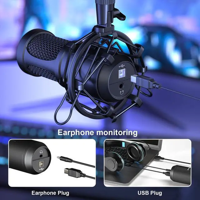 Alt view image 4 of 5 - Aokeo USB Condenser Microphone, 192kHZ/24bit Professional PC Streaming Podcast Cardioid Microphone Kit with Boom Arm, Shock Mount, Pop Filter, for Recording, Gaming, YouTube,Meeting, Discord