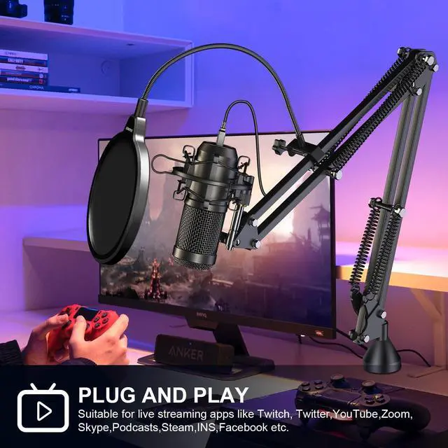 Alt view image 5 of 5 - Aokeo USB Condenser Microphone, 192kHZ/24bit Professional PC Streaming Podcast Cardioid Microphone Kit with Boom Arm, Shock Mount, Pop Filter, for Recording, Gaming, YouTube,Meeting, Discord