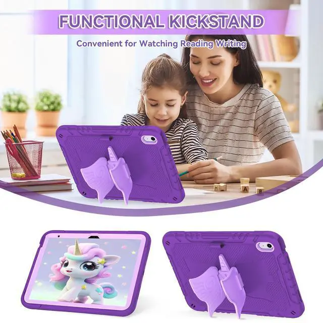 Alt view image 4 of 5 - ACEMO iPad 10th Generation Case 10.9 inch/iPad (A16) 11th Generation Case 11 inch with Screen Protector/Shoulder Strap/Pencil Holder/Kickstand Cute Kids Girls Cover for iPad 2022 2025 Dark Purple