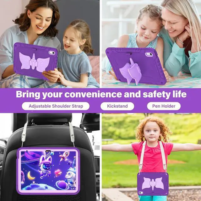 Alt view image 5 of 5 - ACEMO iPad 10th Generation Case 10.9 inch/iPad (A16) 11th Generation Case 11 inch with Screen Protector/Shoulder Strap/Pencil Holder/Kickstand Cute Kids Girls Cover for iPad 2022 2025 Dark Purple