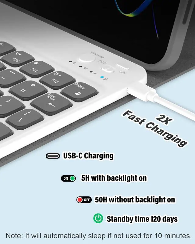 Alt view image 2 of 5 - Keyboard Case for iPad Air 11 inch (M3/M2, 2025/2024)/ iPad Pro 11 inch (1st, 2nd, 3rd, 4th Gen)/ iPad Air 5th 4th Generation, 7 Colors Backlit Detachable Wireless Keyboard Cover with Pencil Holder