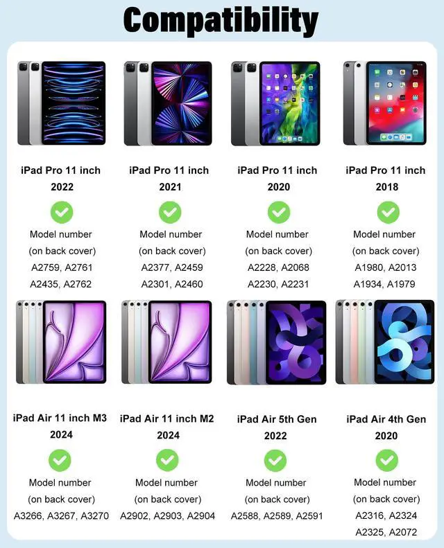 Alt view image 3 of 5 - Keyboard Case for iPad Air 11 inch (M3/M2, 2025/2024)/ iPad Pro 11 inch (1st, 2nd, 3rd, 4th Gen)/ iPad Air 5th 4th Generation, 7 Colors Backlit Detachable Wireless Keyboard Cover with Pencil Holder