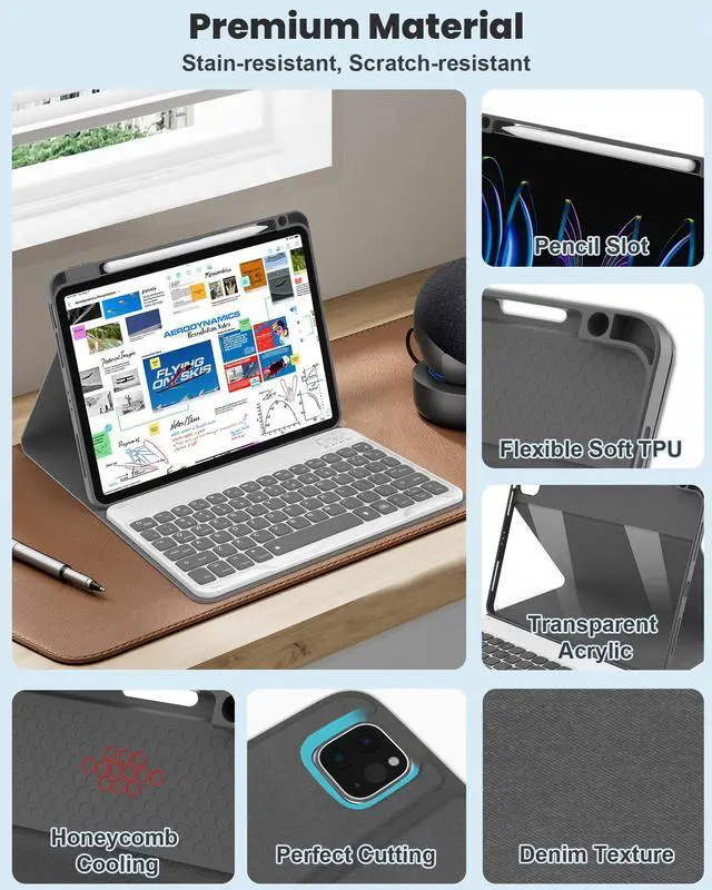 Alt view image 5 of 5 - Keyboard Case for iPad Air 11 inch (M3/M2, 2025/2024)/ iPad Pro 11 inch (1st, 2nd, 3rd, 4th Gen)/ iPad Air 5th 4th Generation, 7 Colors Backlit Detachable Wireless Keyboard Cover with Pencil Holder