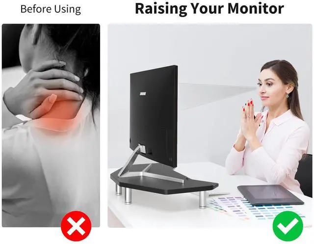 Alt view image 3 of 5 - AFOOYO Monitor Stand Riser Black,Plane Wing-Shaped Sturdy Computer Stand Ergonomic Desk Organizer Riser Wood Monitor Stand with Drawer for Laptop, Computer,16.5 Inch