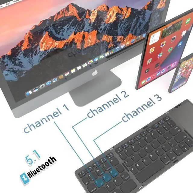 Alt view image 3 of 5 - Foldable Bluetooth 5.1 Keyboard with Full Size Touchpad,Rechargeable Pocket Wireless Portable Keyboard for iOS, Android, Windows Devices - Space Grey