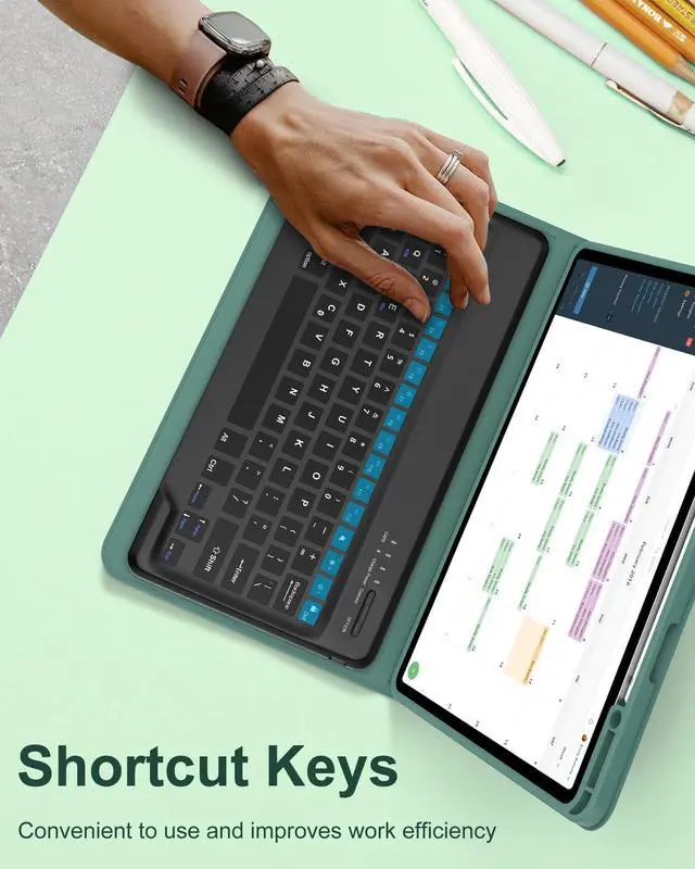 Alt view image 5 of 5 - iPad Pro 13 inch Case 2024 with Keyboard, Smart Folio Cover with Upper Pencil Holder for Apple iPad 13 Pro M4, Rechargeable, Magnetic Detachable Bluetooth Keyboard for iPad Pro 7th Gen 13", Dark Green