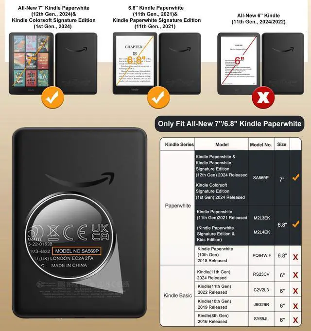 Alt view image 2 of 5 - ALILANG Case for 7"/6.8" Kindle Paperwhite (12th/11th Generation-2024/2021) and Kindle Colorsoft Signature Edition Case, Shockproof Folding Stand Cover for Kindle Paperwhite 2024 -Gold Wings