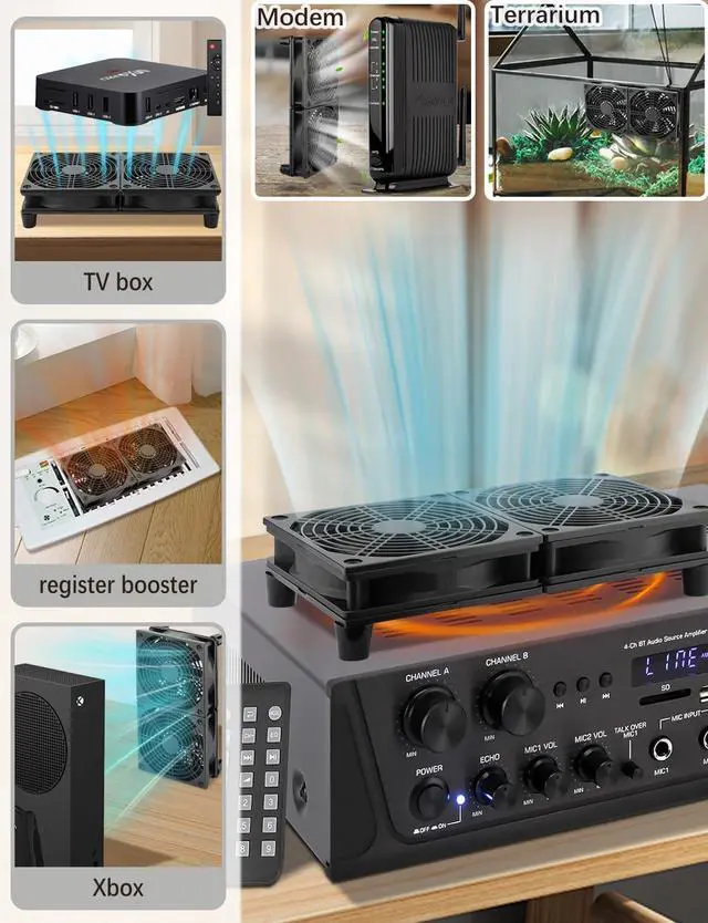 Alt view image 2 of 5 - AmRunJe 120mm x 2 USB Cooling Fan 5V 240mm Powered DC Fan with Speed Control for Router DVR Computer Receiver Xbox TV Box PlayStation Cabinet Modem*