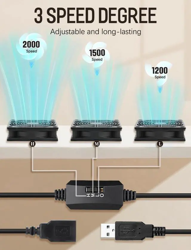 Alt view image 5 of 5 - AmRunJe 120mm x 2 USB Cooling Fan 5V 240mm Powered DC Fan with Speed Control for Router DVR Computer Receiver Xbox TV Box PlayStation Cabinet Modem*