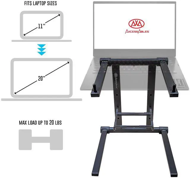 Alt view image 3 of 5 - AXA AXCESSABLES DJ Laptop Stand with Travel Bag | Portable Foldable Aluminum Laptop Stand for Laptops up to 15 inches and 20lbs | No Assembly Required, Includes Carrying Bag