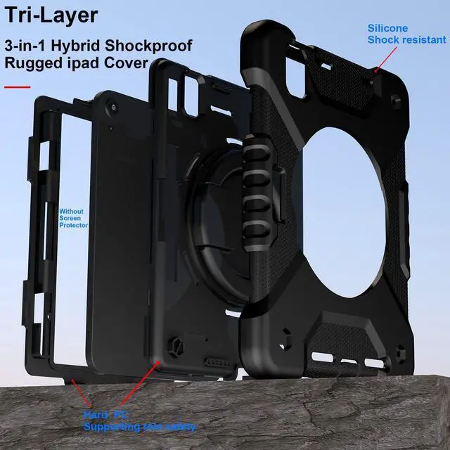 Alt view image 5 of 5 - Andnary Case for 2024 iPad mini 7 A17 Pro/2021 Mini 6 8.3 Inch Case with Built-in Pencil Holder/360deg Rotating Handle Stand, Drop-Proof Cover for iPad mini 7th/6th Generation 8.3", Black