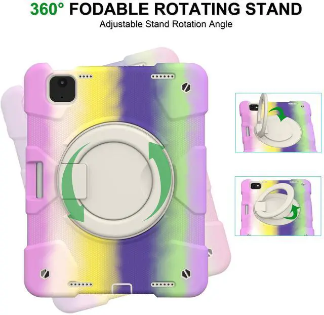 Alt view image 4 of 5 - Andnary Case for iPad Air 11 inch 2024 M2 Case 6th Generation Case, Heavy Duty Protective Cover with Pencil Holder/360deg Rotate Handle Stand/Shoulder Strap for A2902/A2903/A2904, Colorful+Purple