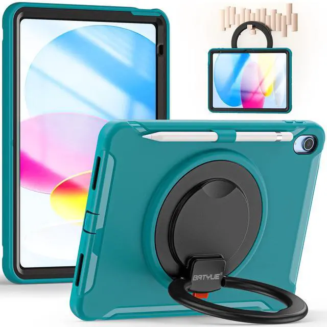 Main image of BATYUE Case for iPad (A16) 11th/10th Generation 10.9'' inch 2025/2022, Rugged Protective Shockproof Cover for Kids Girls with Screen Protector, 360deg Rotating Stand, Pencil Holder, Light Blue