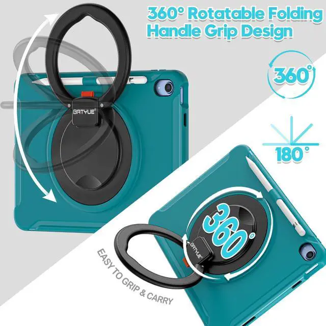 Alt view image 2 of 5 - BATYUE Case for iPad (A16) 11th/10th Generation 10.9'' inch 2025/2022, Rugged Protective Shockproof Cover for Kids Girls with Screen Protector, 360deg Rotating Stand, Pencil Holder, Light Blue