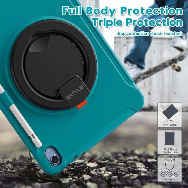Alt view image 5 of 5 - BATYUE Case for iPad (A16) 11th/10th Generation 10.9'' inch 2025/2022, Rugged Protective Shockproof Cover for Kids Girls with Screen Protector, 360deg Rotating Stand, Pencil Holder, Light Blue