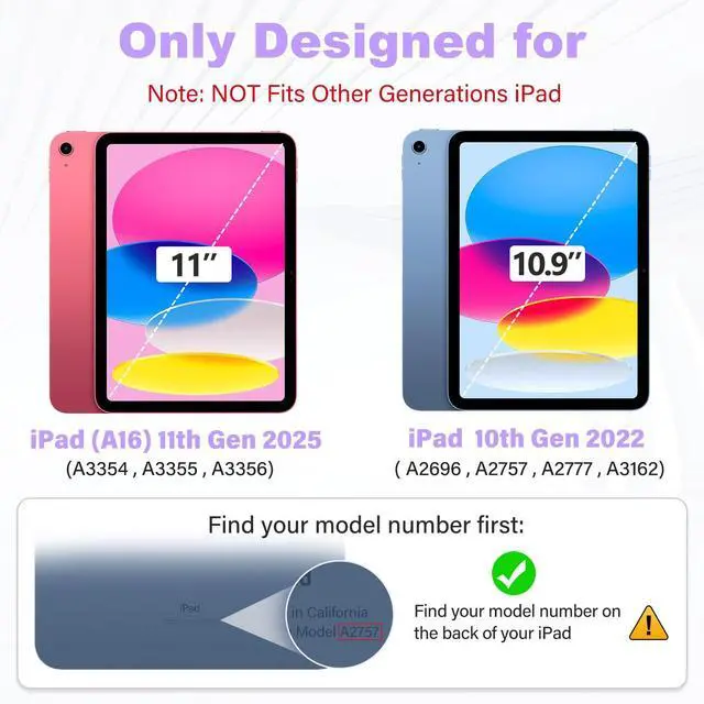 Alt view image 2 of 5 - AOKOZZY for iPad (A16) 11th 11 inch 2025 /10th Generation 10.9 inch 2022 Case for Kids Girls, with Pencil Holder,Shoulder Strap & Cat Stand, Soft Silicone Shockproof Case for iPad 10th Gen (Purple)
