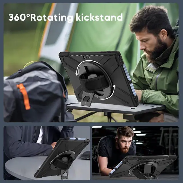 Alt view image 3 of 5 - AOOCSHEY for Microsoft Surface Pro 7+/7/6/5/4 Case with Shoulder Strap Handle Hand Strap Rotating Stand Stylus Pen Holder, Rugged Shock-Absorbing Drop-Resistant Kids Silicone Cover (12.3inch), Black