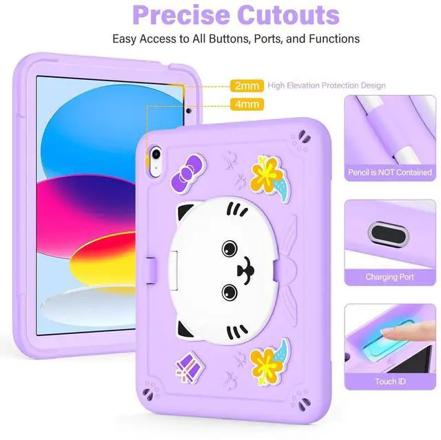 Alt view image 3 of 5 - AOKOZZY for iPad (A16) 11th 11 inch 2025 /10th Generation 10.9 inch 2022 Case for Kids Girls, with Pencil Holder,Shoulder Strap & Cat Stand, Soft Silicone Shockproof Case for iPad 10th Gen (Purple)