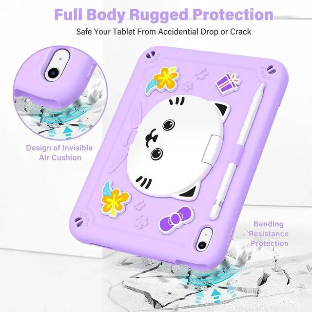 Alt view image 5 of 5 - AOKOZZY for iPad (A16) 11th 11 inch 2025 /10th Generation 10.9 inch 2022 Case for Kids Girls, with Pencil Holder,Shoulder Strap & Cat Stand, Soft Silicone Shockproof Case for iPad 10th Gen (Purple)