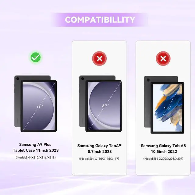 Alt view image 2 of 5 - ACEMO for Samsung Galaxy Tab A9 Plus 11 inch with Screen Protector, Kickstand, Stand, Shoulder Strap, Cute Rugged Tablet Cover for Kids Girls for Galaxy Tab A9+ (SM-X210/X216/X218) Pink Purple