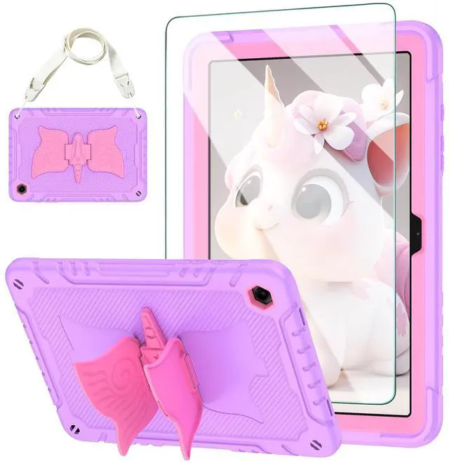 Main image of ACEMO for Samsung Galaxy Tab A9 Plus 11 inch with Screen Protector, Kickstand, Stand, Shoulder Strap, Cute Rugged Tablet Cover for Kids Girls for Galaxy Tab A9+ (SM-X210/X216/X218) Pink Purple