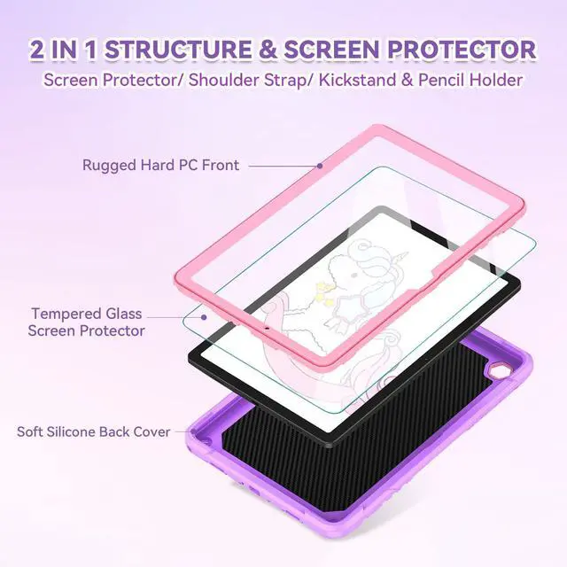 Alt view image 3 of 5 - ACEMO for Samsung Galaxy Tab A9 Plus 11 inch with Screen Protector, Kickstand, Stand, Shoulder Strap, Cute Rugged Tablet Cover for Kids Girls for Galaxy Tab A9+ (SM-X210/X216/X218) Pink Purple