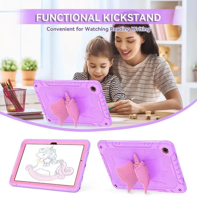 Alt view image 4 of 5 - ACEMO for Samsung Galaxy Tab A9 Plus 11 inch with Screen Protector, Kickstand, Stand, Shoulder Strap, Cute Rugged Tablet Cover for Kids Girls for Galaxy Tab A9+ (SM-X210/X216/X218) Pink Purple