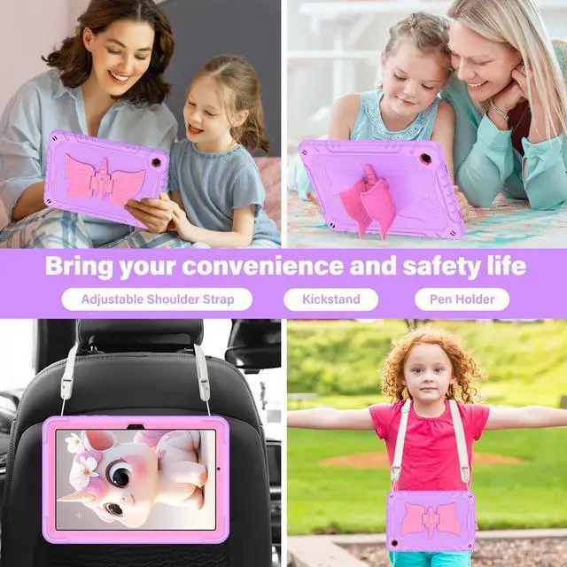 Alt view image 5 of 5 - ACEMO for Samsung Galaxy Tab A9 Plus 11 inch with Screen Protector, Kickstand, Stand, Shoulder Strap, Cute Rugged Tablet Cover for Kids Girls for Galaxy Tab A9+ (SM-X210/X216/X218) Pink Purple