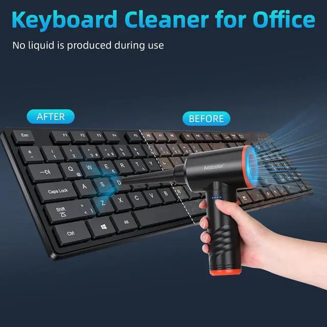 Alt view image 4 of 5 - Compressed Air Duster 6000mAh Battery - Electric Air Duster Addcolor AD-38 Keyboard Cleaner for Office-3 Adjustable Wind Speeds with LED Light, Cordless & Reusable Canned Air Duster for Computers