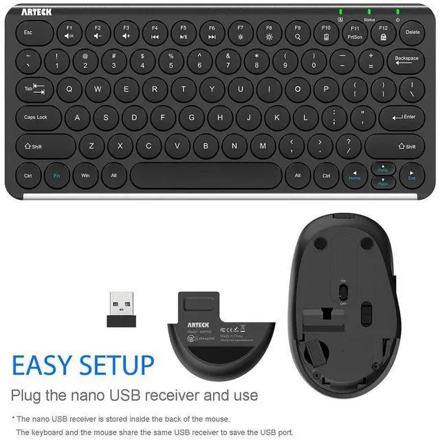 Alt view image 4 of 5 - Arteck 2.4G Wireless Keyboard and Mouse Combo Ultra Compact Slim Stainless Full Size Keyboard and Ergonomic Mouse for Computer/Desktop/PC/Laptop and Windows 10/8/7 Build in Rechargeable Battery