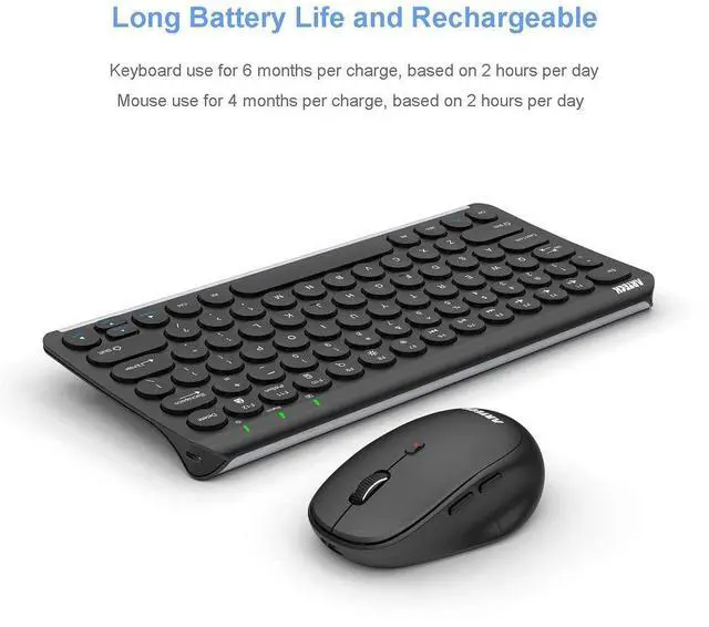 Alt view image 5 of 5 - Arteck 2.4G Wireless Keyboard and Mouse Combo Ultra Compact Slim Stainless Full Size Keyboard and Ergonomic Mouse for Computer/Desktop/PC/Laptop and Windows 10/8/7 Build in Rechargeable Battery