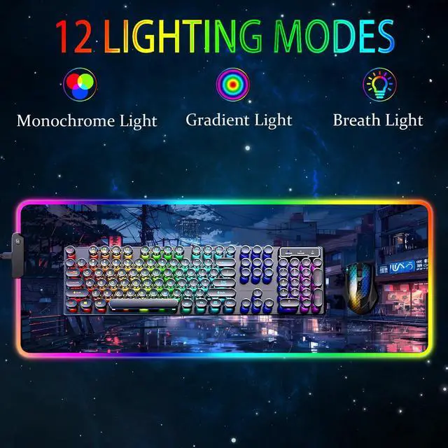 Alt view image 2 of 5 - Armanza RGB Gaming Mouse Pad, Large Mousepad with Led Light, Gaming Accessories Keyboard Pad for Desk, Non-Slip Rubber Base Big Mouse Mat for Gamer, 31.5 X 11.8 Inch, Japanese Streets