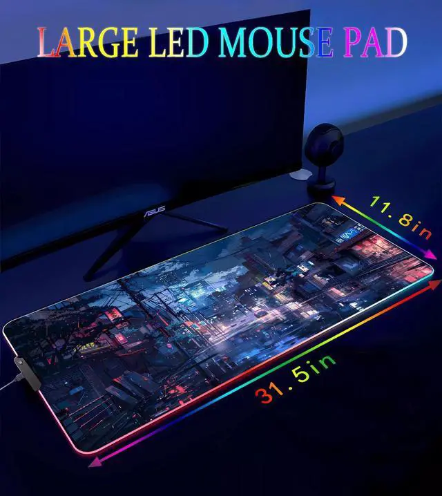 Alt view image 4 of 5 - Armanza RGB Gaming Mouse Pad, Large Mousepad with Led Light, Gaming Accessories Keyboard Pad for Desk, Non-Slip Rubber Base Big Mouse Mat for Gamer, 31.5 X 11.8 Inch, Japanese Streets