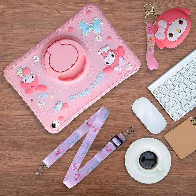 Alt view image 2 of 5 - Bestzeith for iPad 10th Generation Case - Adorable Cartoon Silicone Protection for 10.9'' 2022 Model, with Adjustable Strap, Wallet & 360deg Rotating Kickstand. Ideal for Kids, Girls & Women.(Pink)