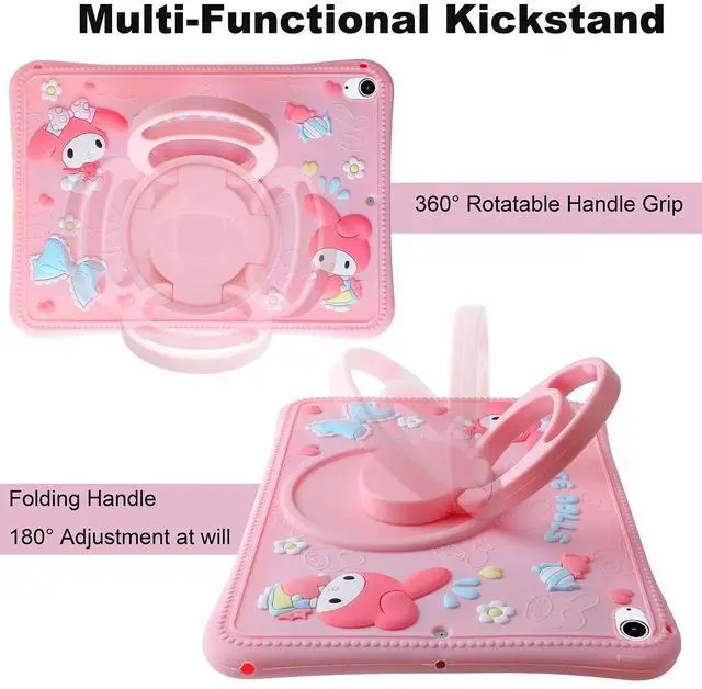 Alt view image 5 of 5 - Bestzeith for iPad 10th Generation Case - Adorable Cartoon Silicone Protection for 10.9'' 2022 Model, with Adjustable Strap, Wallet & 360deg Rotating Kickstand. Ideal for Kids, Girls & Women.(Pink)