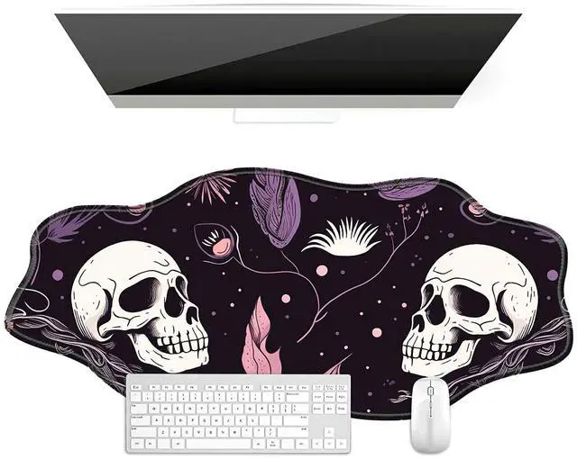 Main image of BFDHGQZC Raven Skulls Desk Mat Irregular Shape Large Mouse Pad 35.4"x15.75" Desk Rubber Base Mousepad with Stitched Edges Big Desk Pad for Work,Game,Office,Home