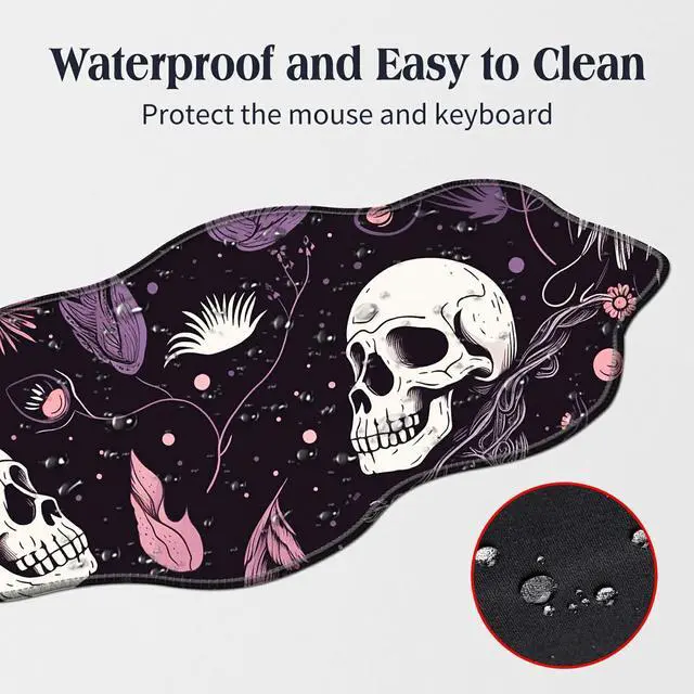 Alt view image 3 of 5 - BFDHGQZC Raven Skulls Desk Mat Irregular Shape Large Mouse Pad 35.4"x15.75" Desk Rubber Base Mousepad with Stitched Edges Big Desk Pad for Work,Game,Office,Home
