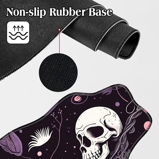 Alt view image 4 of 5 - BFDHGQZC Raven Skulls Desk Mat Irregular Shape Large Mouse Pad 35.4"x15.75" Desk Rubber Base Mousepad with Stitched Edges Big Desk Pad for Work,Game,Office,Home