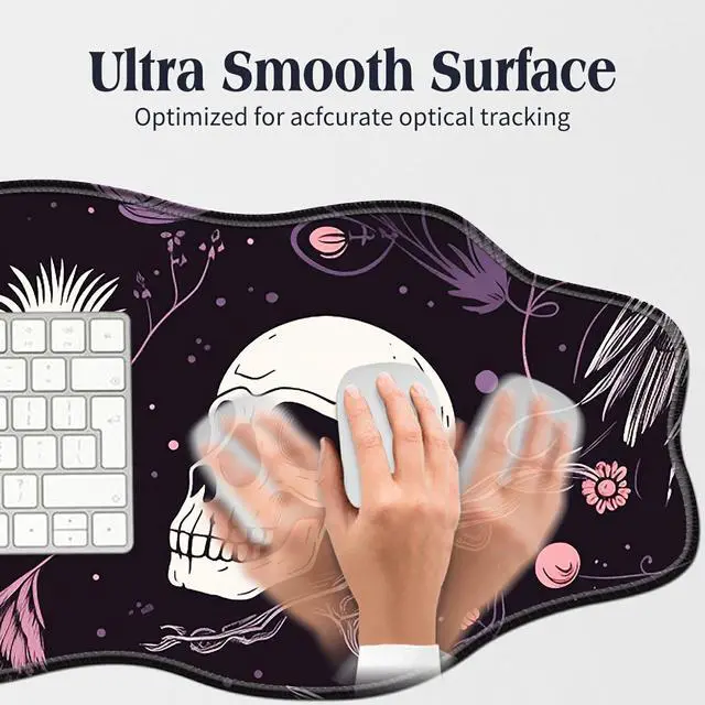 Alt view image 5 of 5 - BFDHGQZC Raven Skulls Desk Mat Irregular Shape Large Mouse Pad 35.4"x15.75" Desk Rubber Base Mousepad with Stitched Edges Big Desk Pad for Work,Game,Office,Home