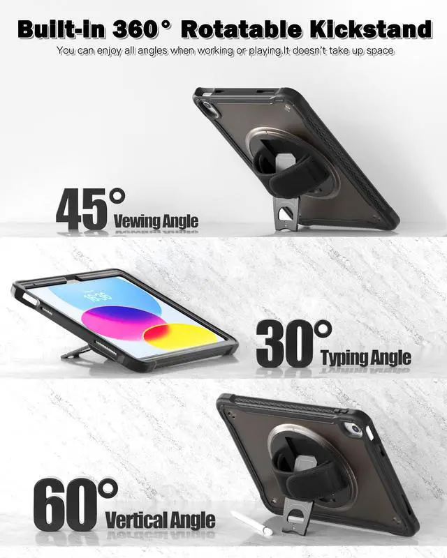 Alt view image 4 of 5 - Case for iPad (A16) 11th/10th Generation 11''/10.9'' 2025/2022 Kids with Pencil Holder 360degRotate Handle Strap/Stand