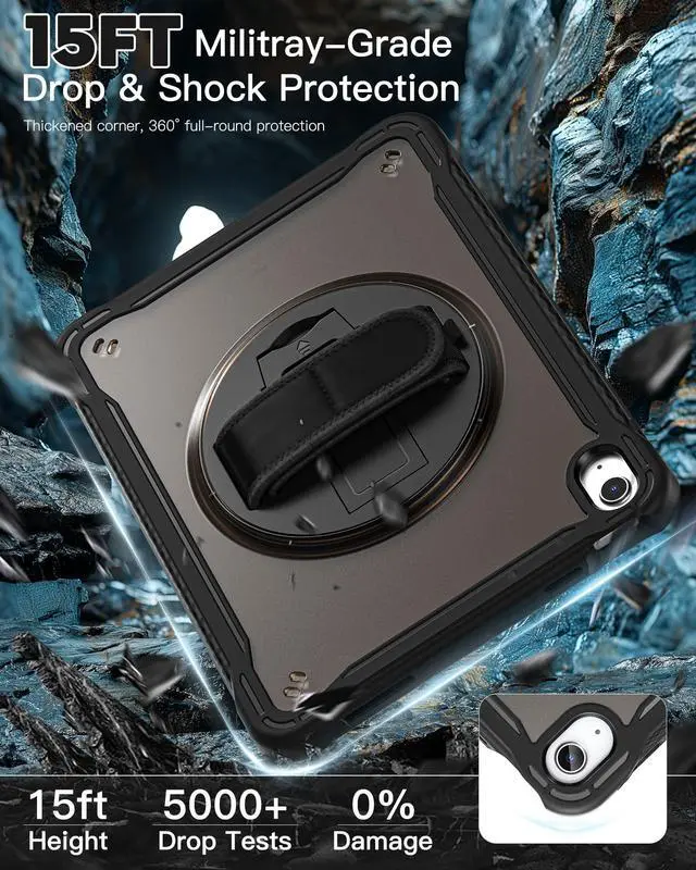 Alt view image 3 of 5 - Case for iPad (A16) 11th/10th Generation 11''/10.9'' 2025/2022 Kids with Pencil Holder 360degRotate Handle Strap/Stand