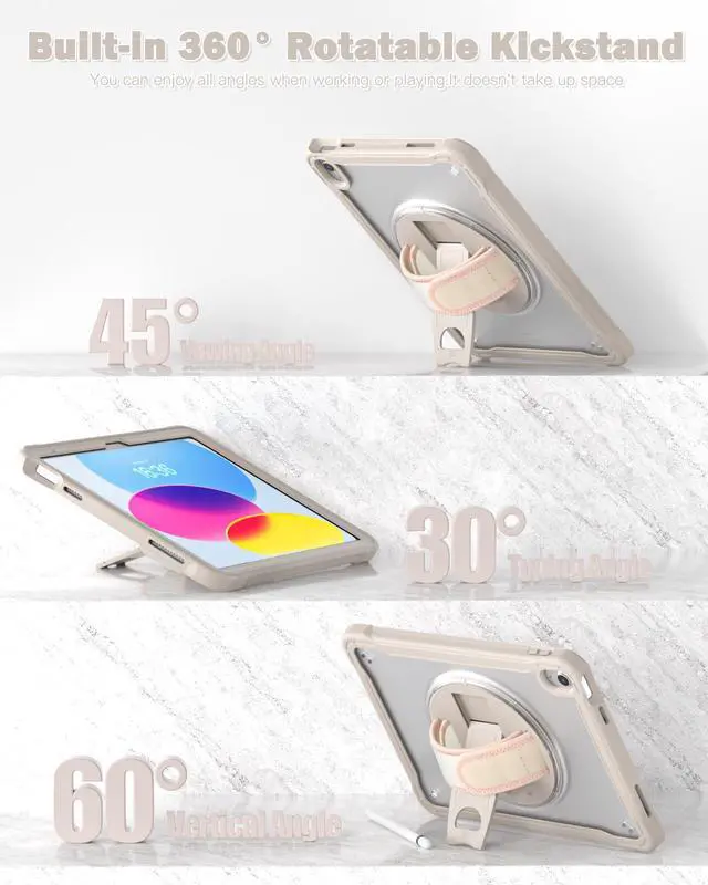 Alt view image 4 of 5 - Case for iPad (A16) 11th/10th Generation 11''/10.9'' 2025/2022 Kids with Pencil Holder 360degRotate Handle Strap/Stand